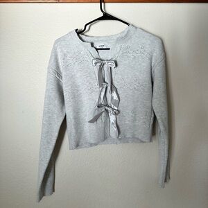 Cotton On Light Gray Ribbon-Front Knit Cardigan